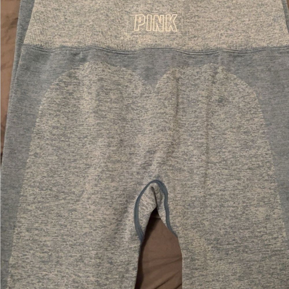 PINK Victoria's Secret Heather Grey/ Light blue leggings.